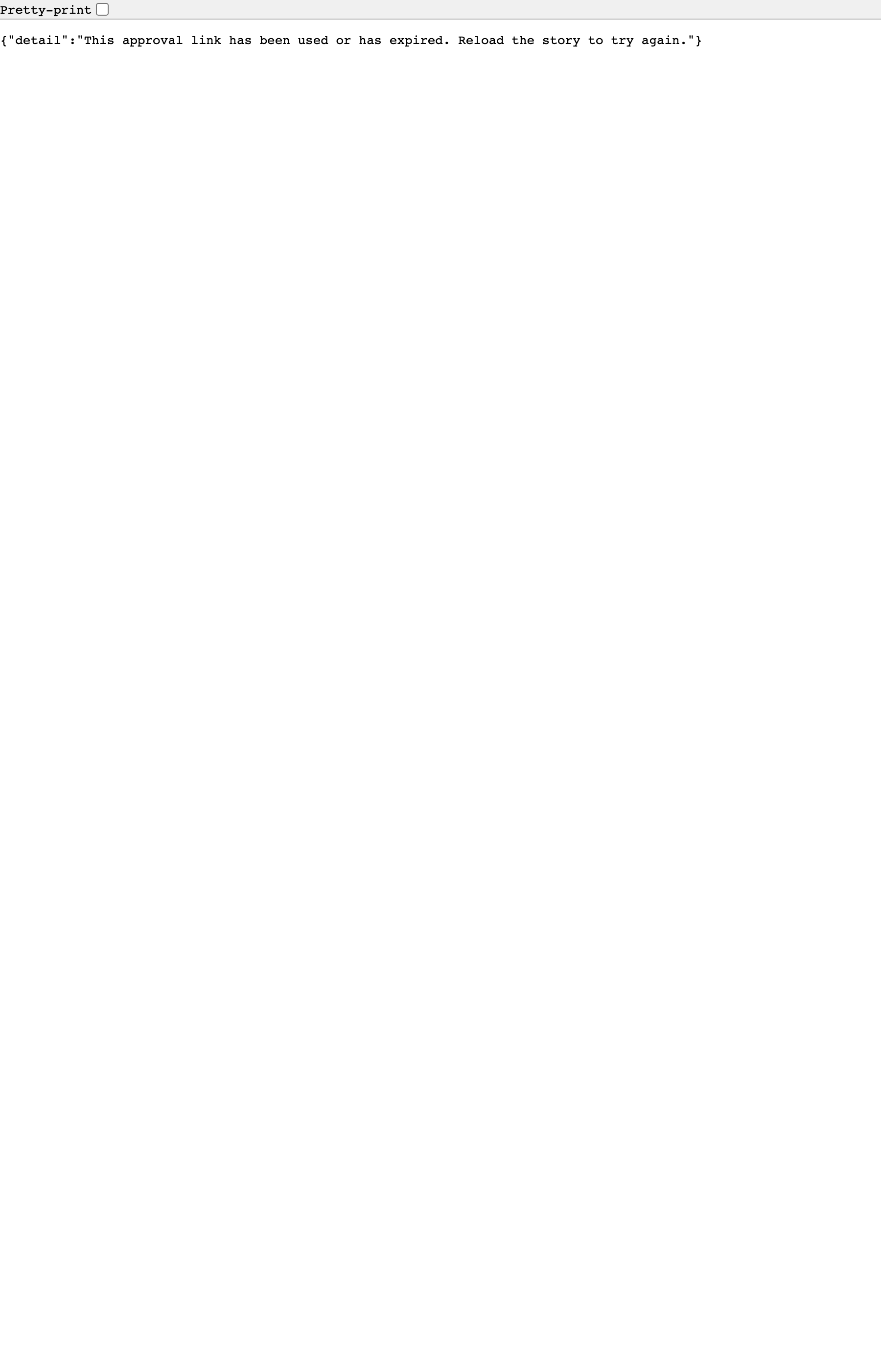 A page saying the approval link has been used or has expired